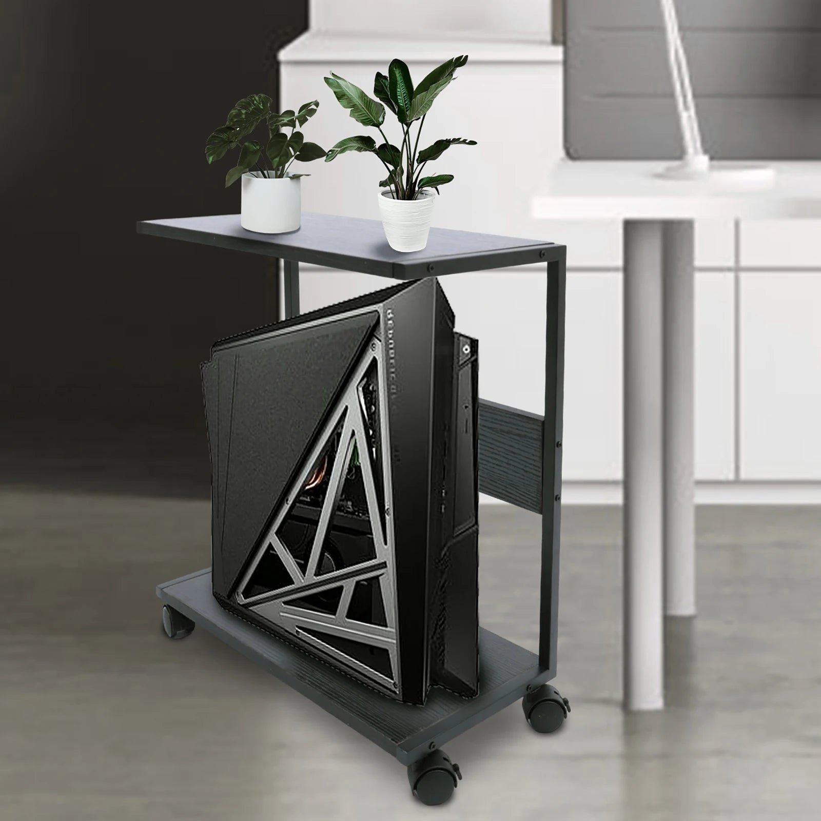 Under Desk PC CPU Holder with Lockable Wheels for Most Desktops