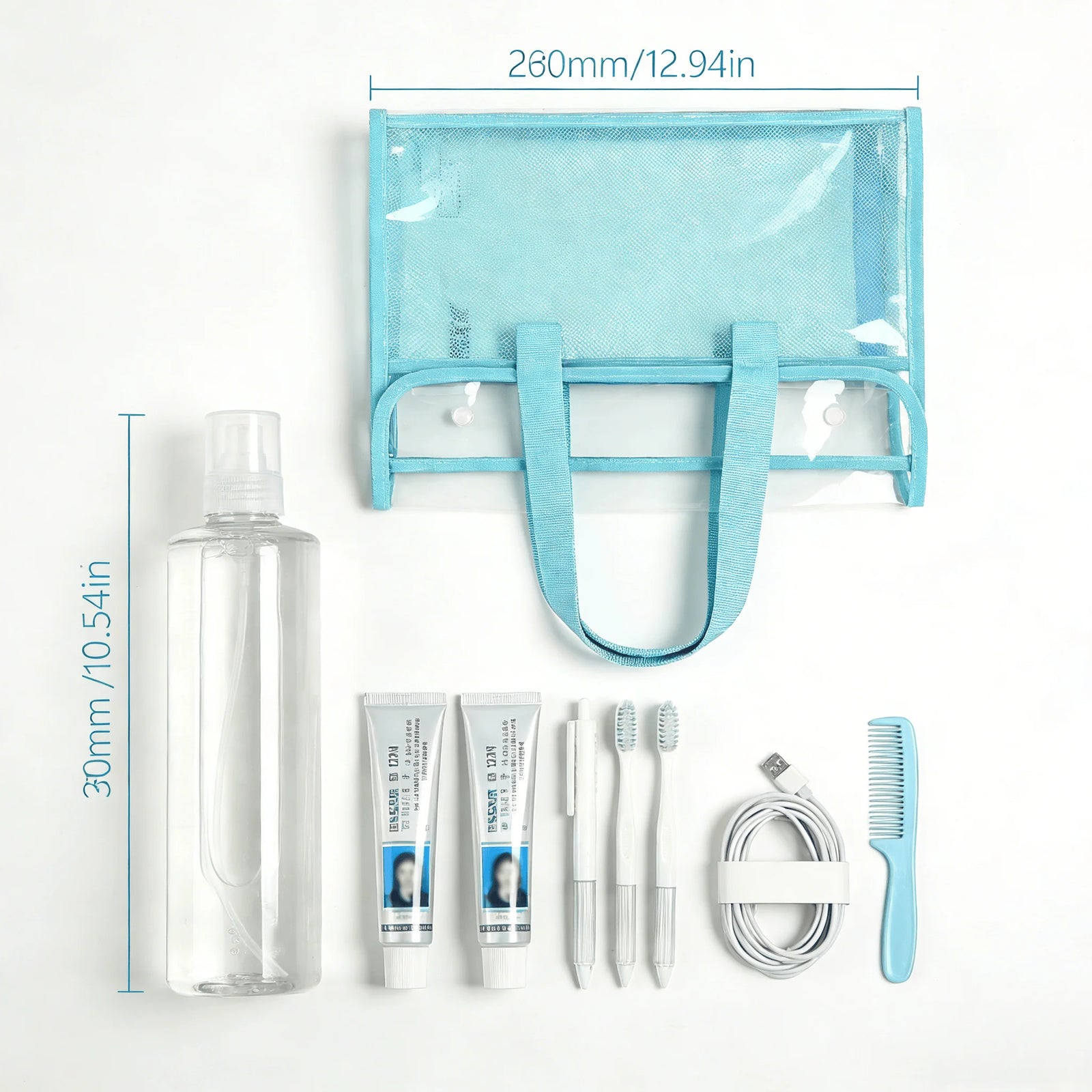 Clear Storage Bag Mesh Organizer Pouch with Handle (Sky Blue)