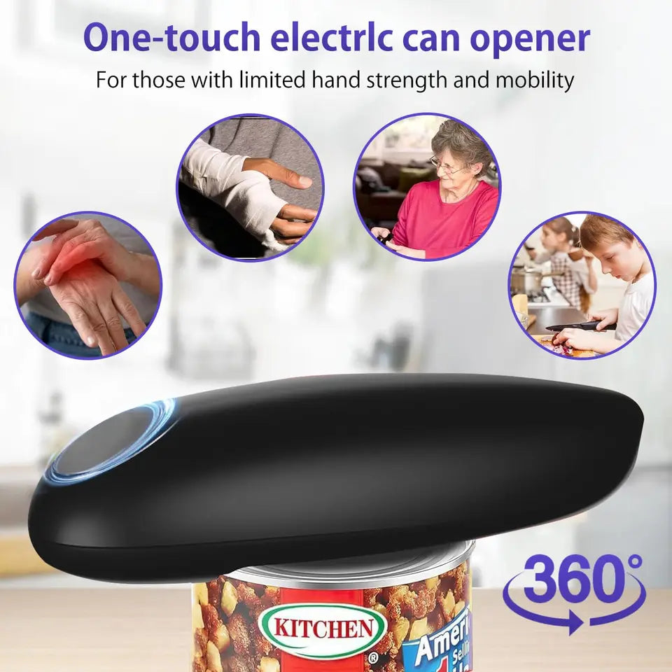 Cordless Electric Can Opener – Battery-Powered Kitchen Tool for Easy Opening, Home &amp; Camping (Black)