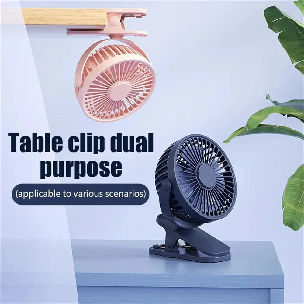 Mini Fan USB Rechargeable Clip Fan 360° Rotation, Portable Desk Fan (Black)