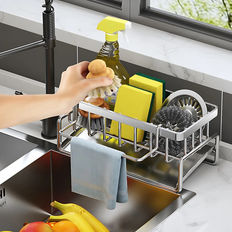 Modern Kitchen Sink Organizer Stainless Steel Holder for Sponges