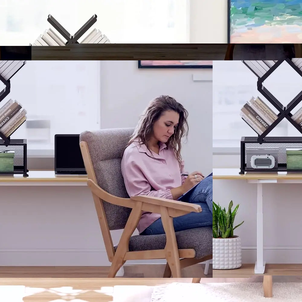 Folding 6-Tier Tree Bookshelf with Storage Cabinet Space-Saving Book Tower