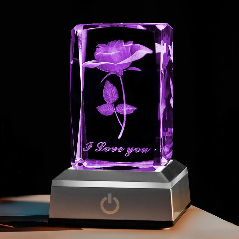 3D Rose Crystal LED Night Light Romantic Gift for Her