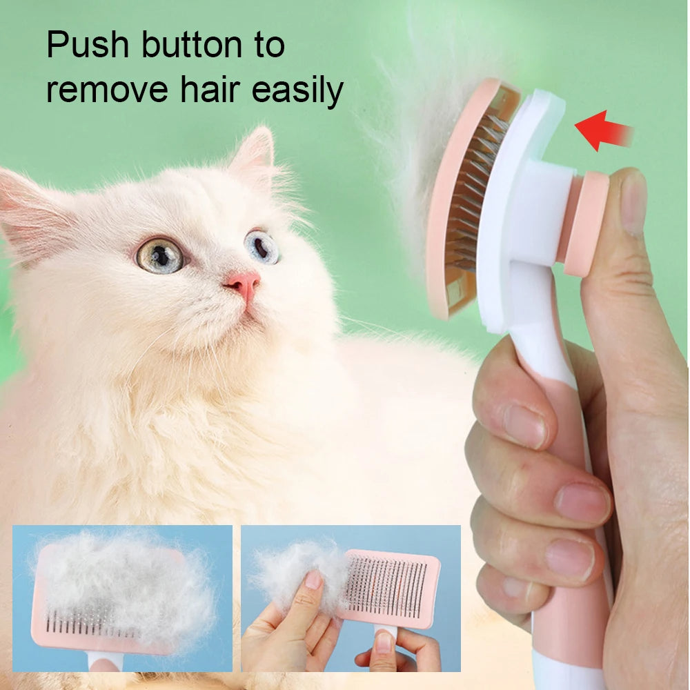 Professional Pet Grooming Tool Easy-Clean Pet Comb with Stainless Steel Needles (Green)