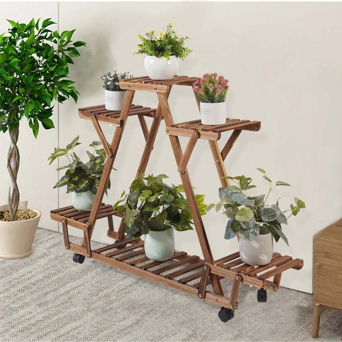 6-Tier Triangular Plant Stand with Wheels