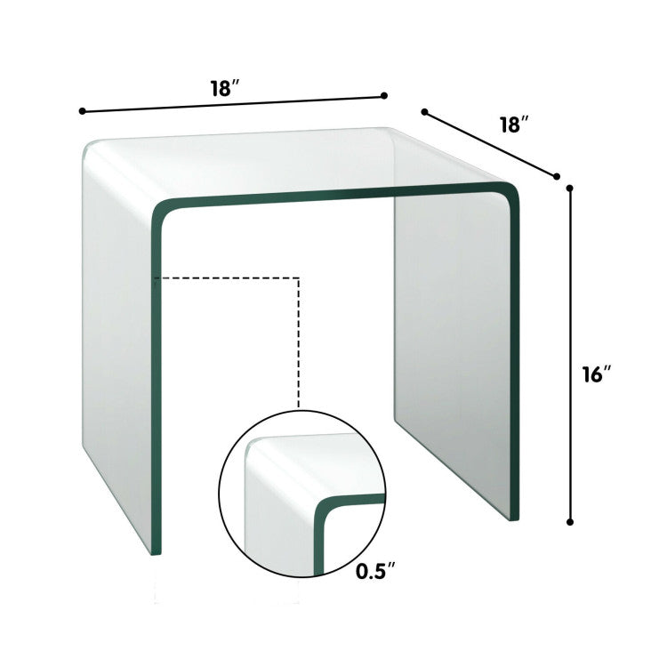 Tempered Glass End Table Waterfall Design Non Slip
