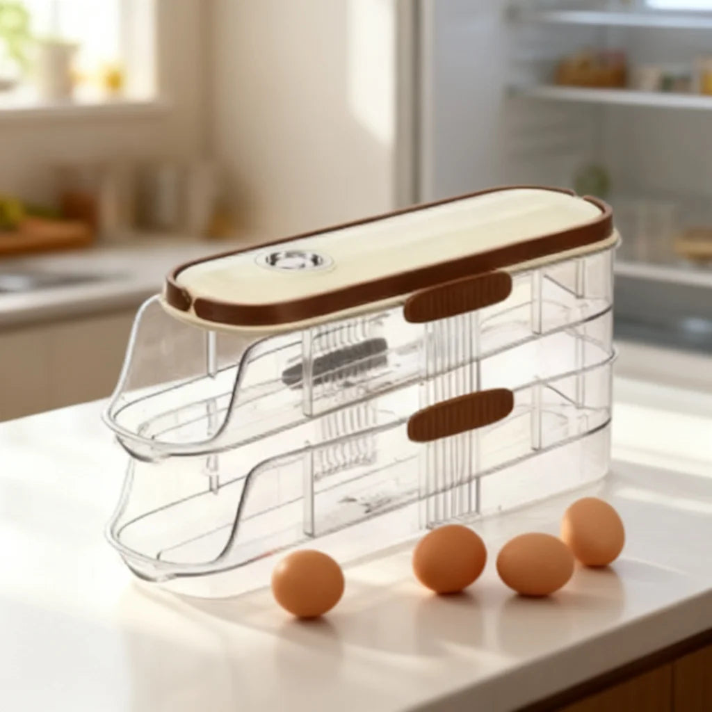 2-Tier Stackable Egg Storage Box with Date Marker – Clear Refrigerator Organizer for Fresh Egg Storage and Space-Saving Kitchen Organization