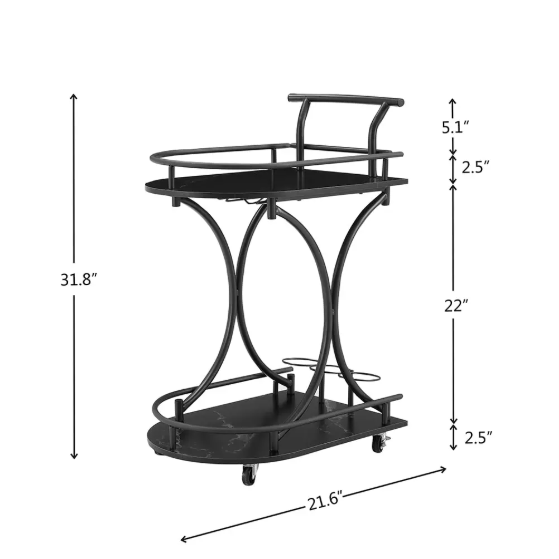 2-Tier Wine Rack Rolling Bar Cart for Living Room