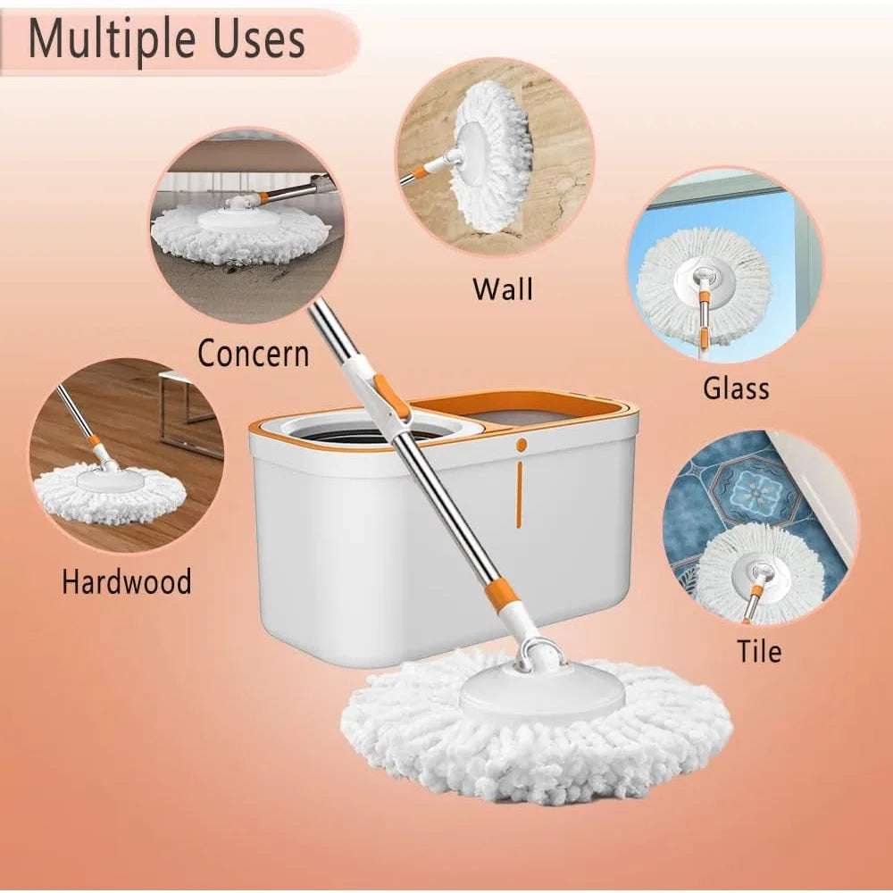 Spin Mop and Bucket Set with Wringer 61" Extra-Long Stainless Steel Handle