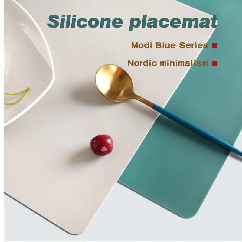 Kitchen Dining Table Protector Silicone Placemat with Heat Resistance, 40 X 30CM (Blue)