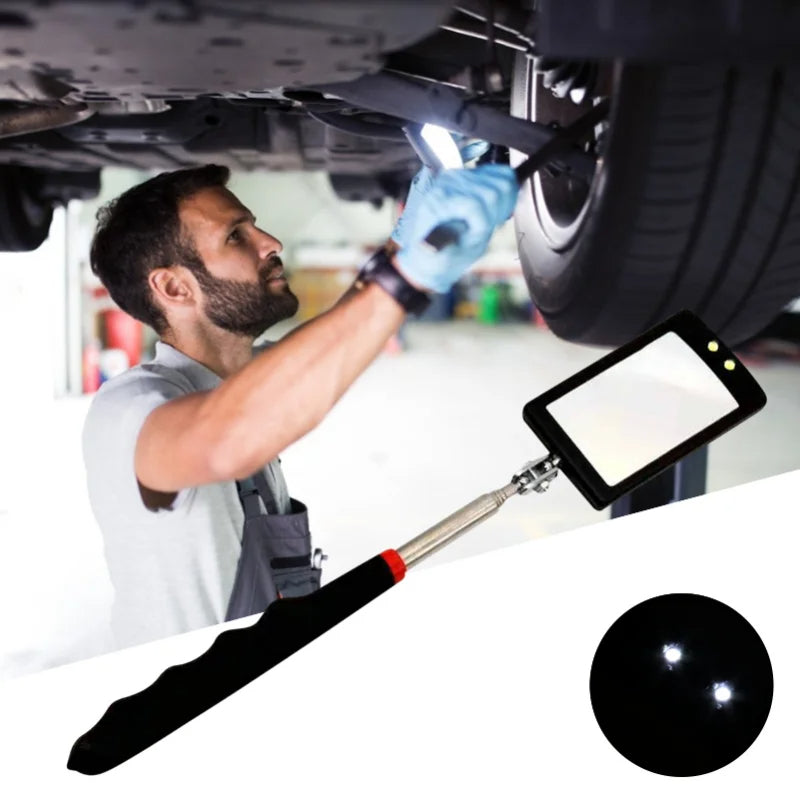 360° Inspection Mirror LED Light Square Electricity Telescoping Mirrors Extend Mechanic Tools