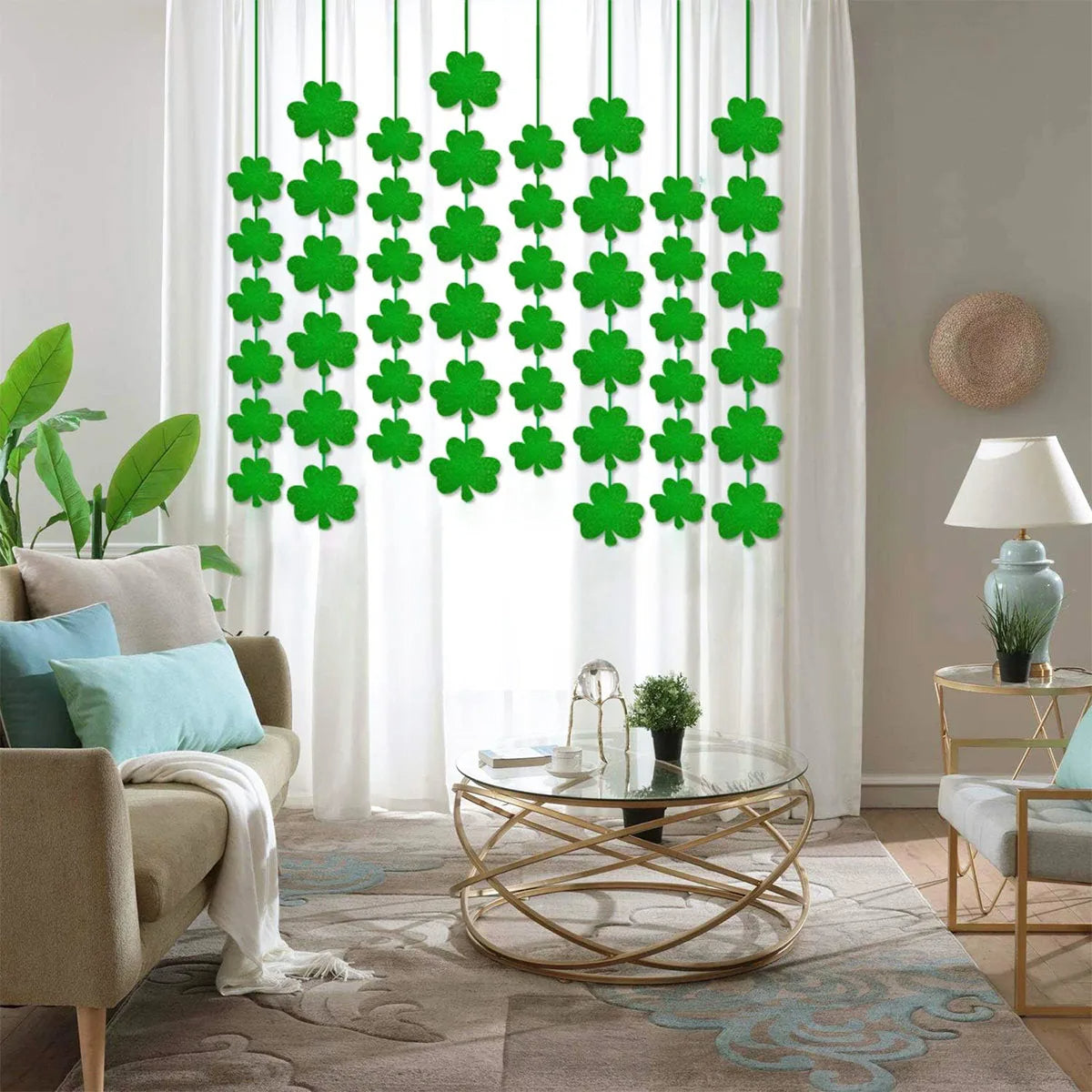 6Pcs Glitter Shamrock Garlands St. Patrick's Day Hanging Ornaments