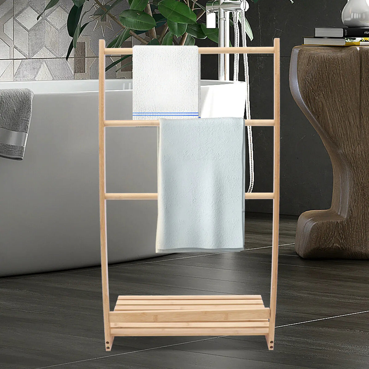 Freestanding Bamboo Towel Holder 3-Tier Rack for Bathroom