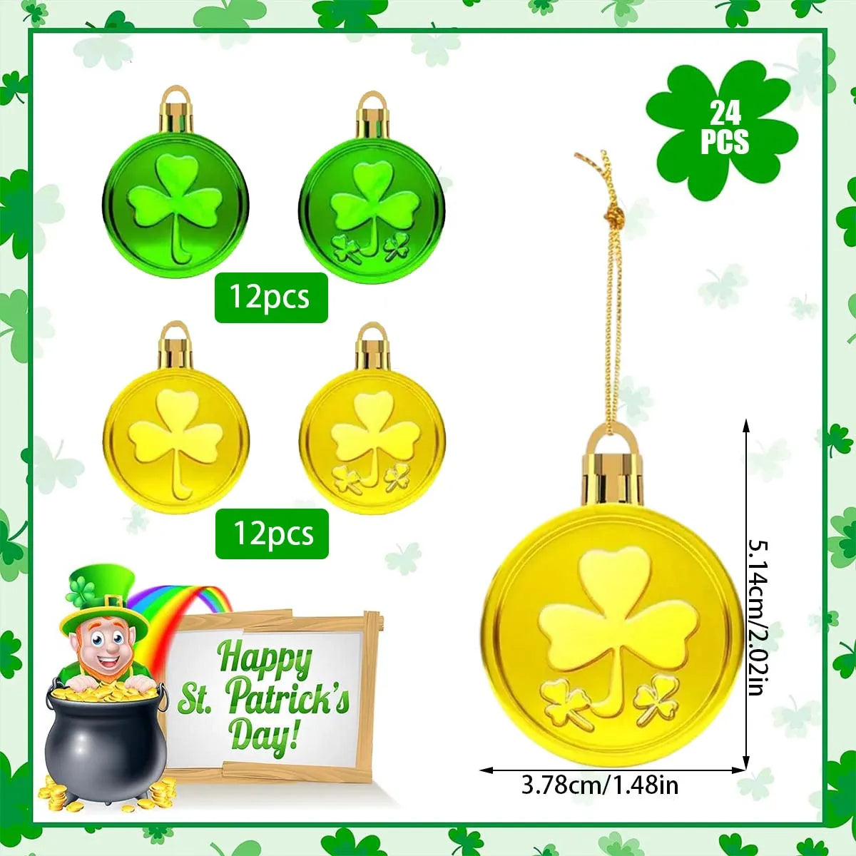 Shamrock Gold Coins 24PCS Home Office Irish Festival Party Favor