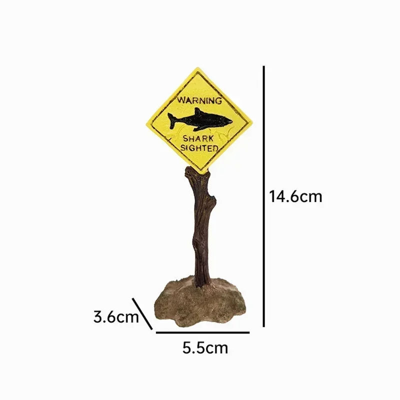 Realistic Resin Shark Warning Sign Aquarium Decor (Yellow)