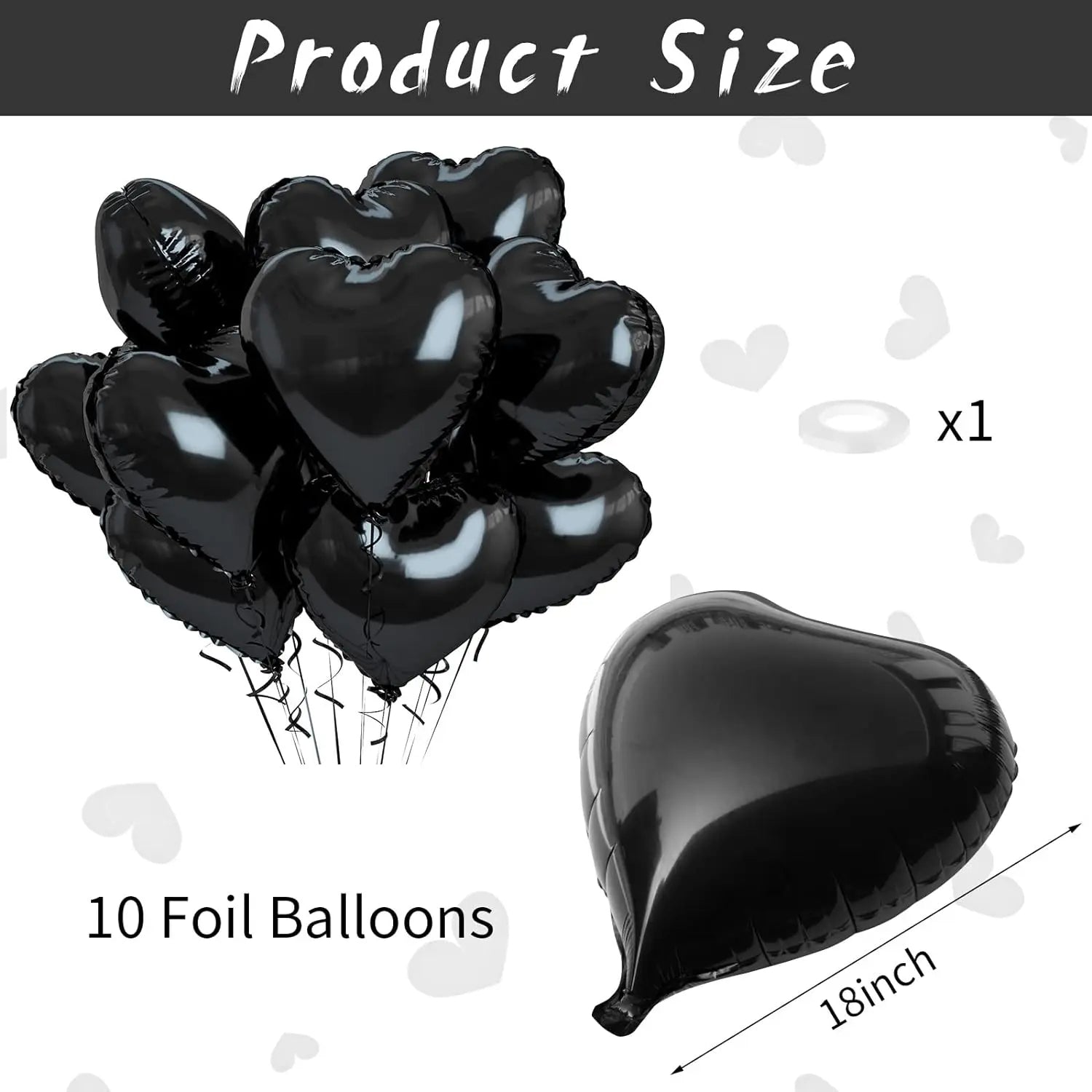 10PCS Black Heart Foil Balloons 18 Inch for Valentine's Day Decoration