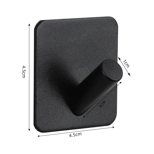 Bathroom Adhesive Wall Hooks 4 Pack: Towel Holder, Key Hanger, Coat Hooks (Black)