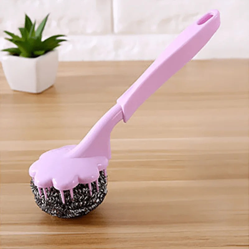 3-Pack Plum Blossom Stainless Steel Scrub Brushes (Chocolate Brown)