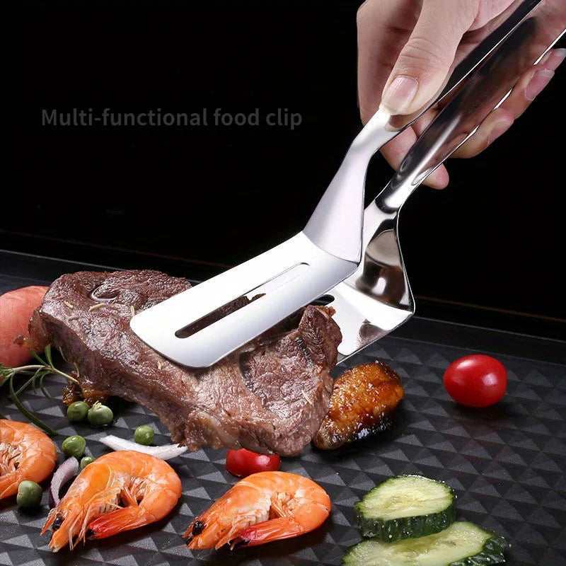 2-in-1 Stainless Steel Food Turner &amp; Tongs – Professional Meat Flipper