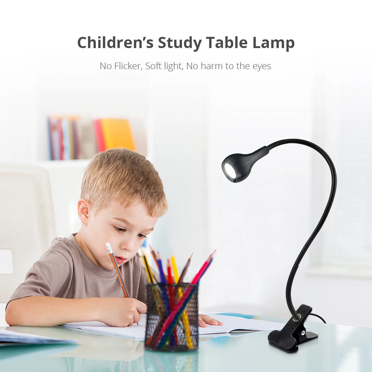 Flexible Table Lamp USB Power Lamp Reading Book Light with Holder Clip (Black)