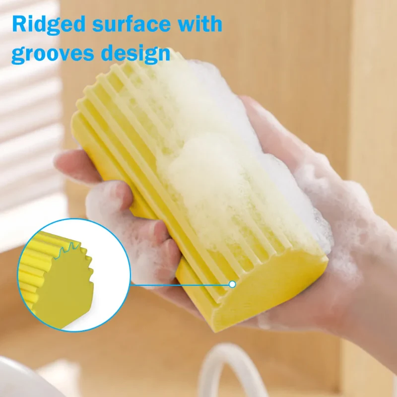 Damp Clean Duster Sponge 2 Pieces, Dusting Wet Duster Powder Cleaning Sponge Dust (Yellow)