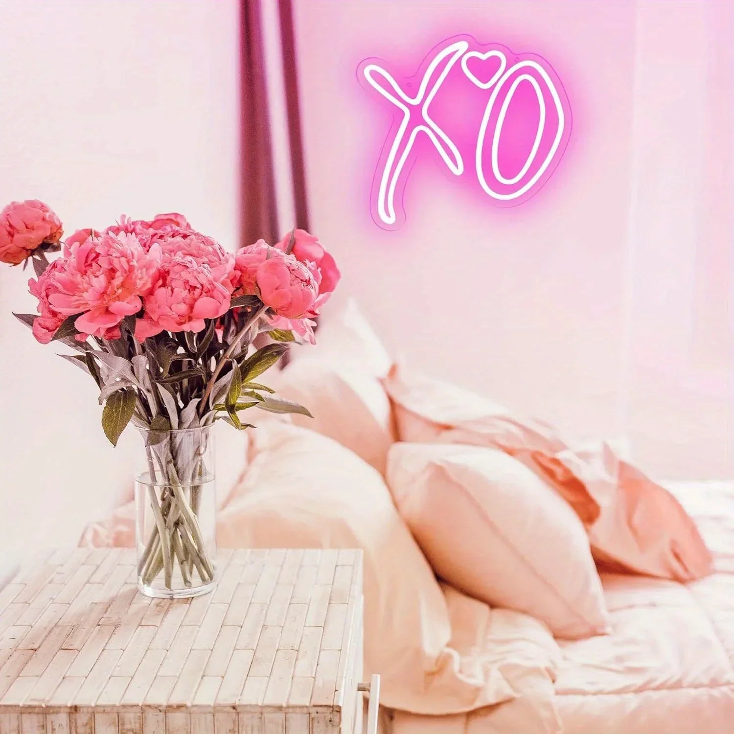 Pink XO Heart Neon Sign – Dimmable LED Neon Light for Wall Decor