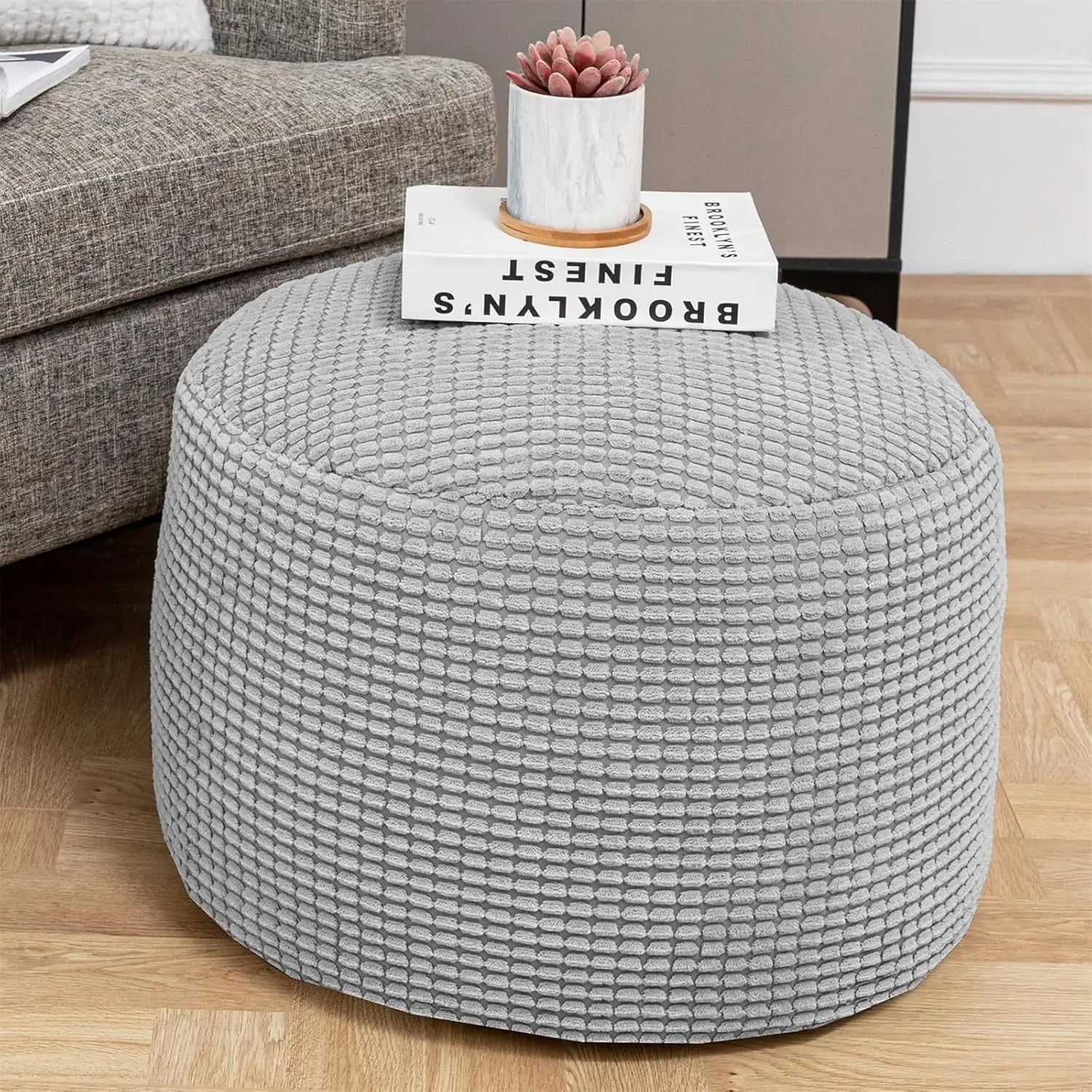 Round Floor Pouf Ottoman 20x12 Inch Velvet