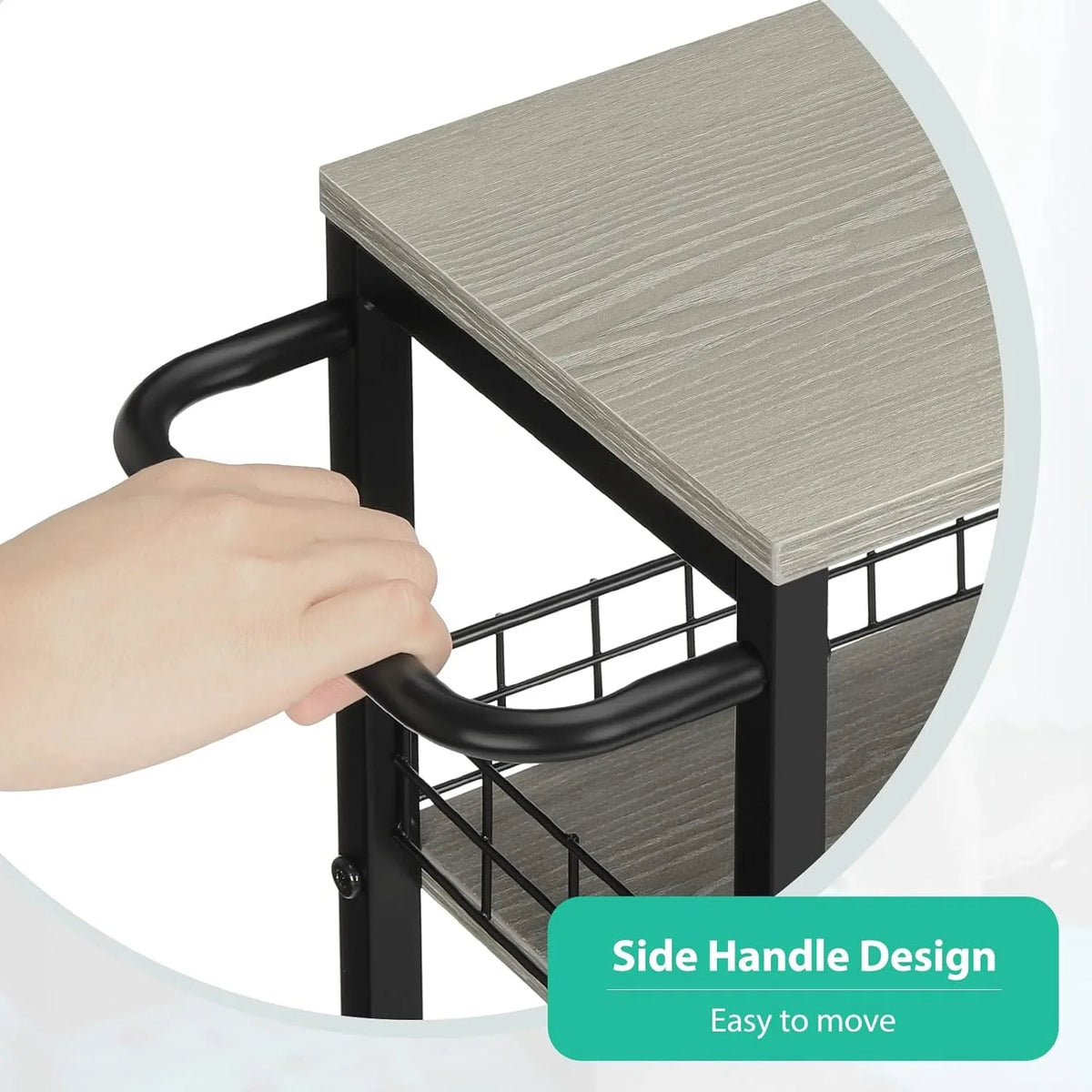 Slim 4-Tier Storage Cart with Wooden Top (Gray)