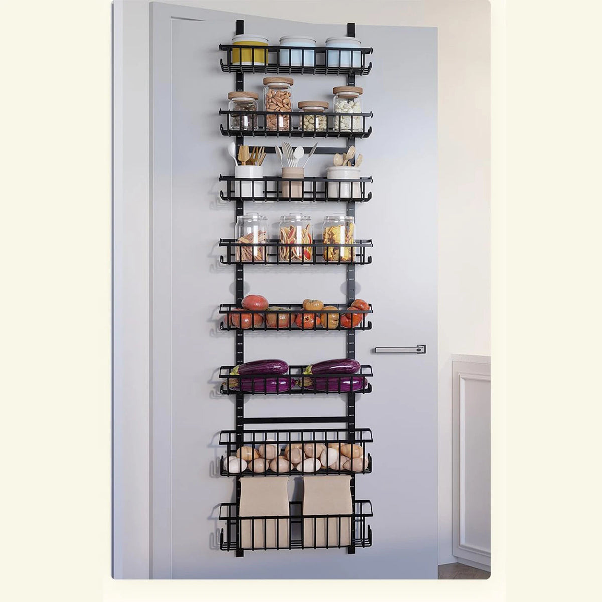 Metal Wall Mount Pantry Organizer 8-Tier Over-the-Door Spice Rack for Cabinets