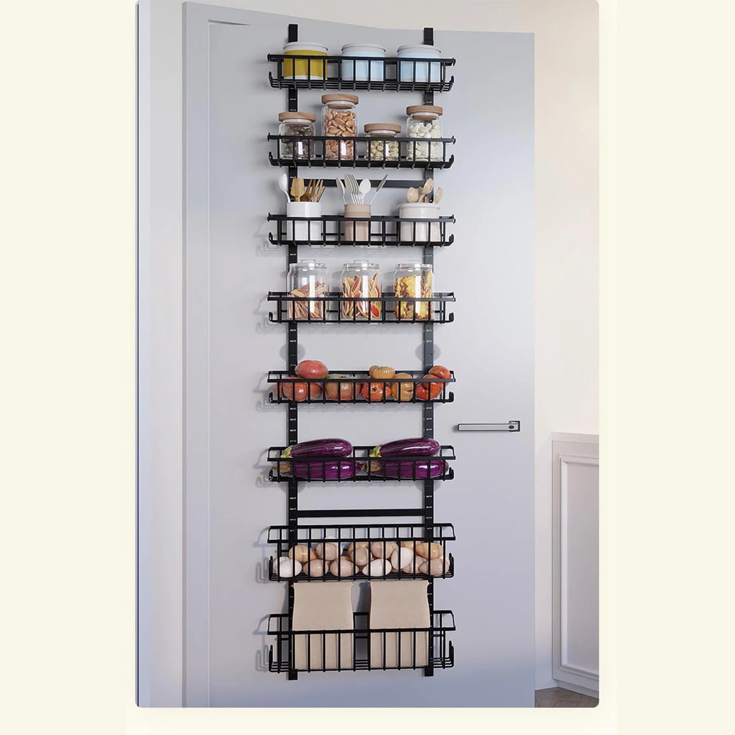 Metal Wall Mount Pantry Organizer 8-Tier Over-the-Door Spice Rack for Cabinets