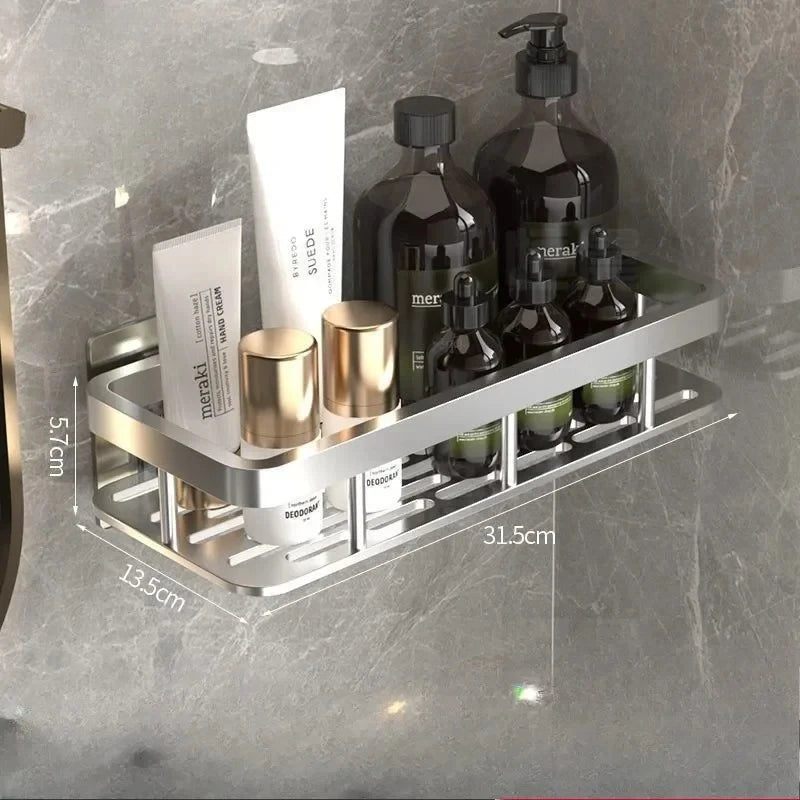 No-Drill Bathroom Storage Shelf &amp; Kitchen Organizer Rack (Light Gray)