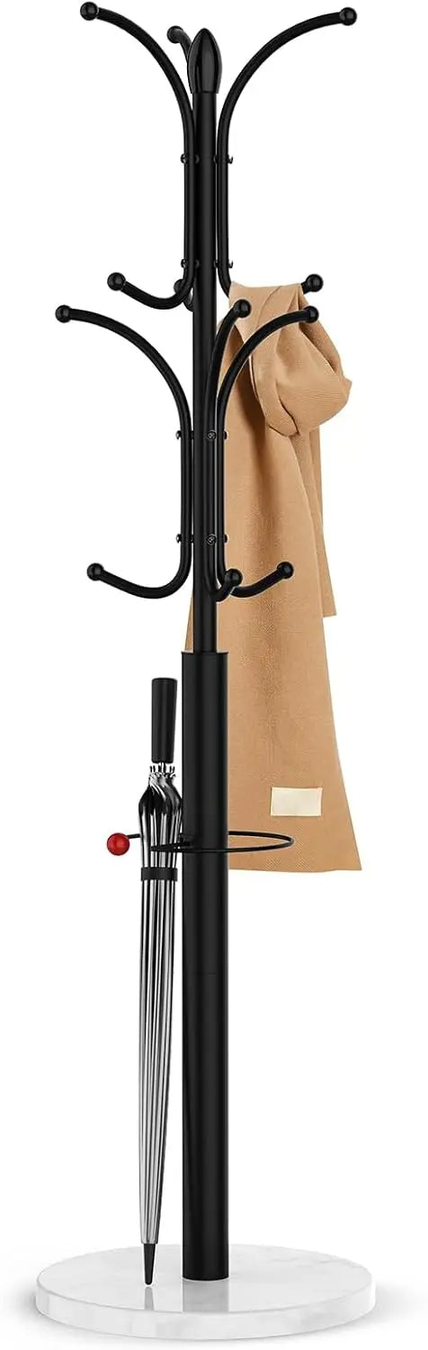 12-Hook Coat Rack Stand with Umbrella Holder Easy Assembly