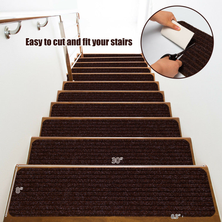 Slip-Resistant Stair Treads 15-Pack Soft Carpet Stair Treads (Brown)