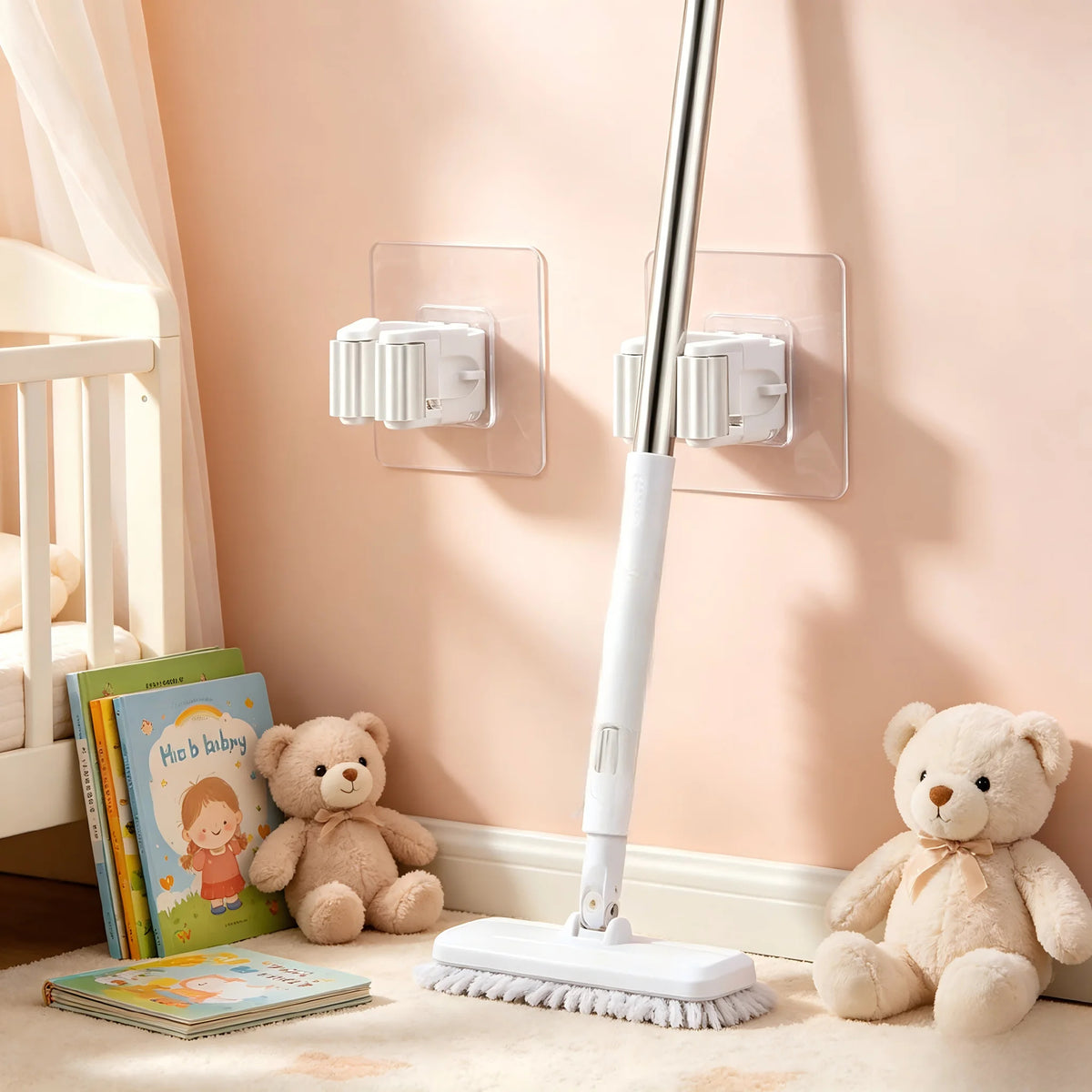5PCS Self-Adhesive Mop Holder – No-Drill Wall Mount Organizer for Mops, Brooms &amp; Cleaning Tools