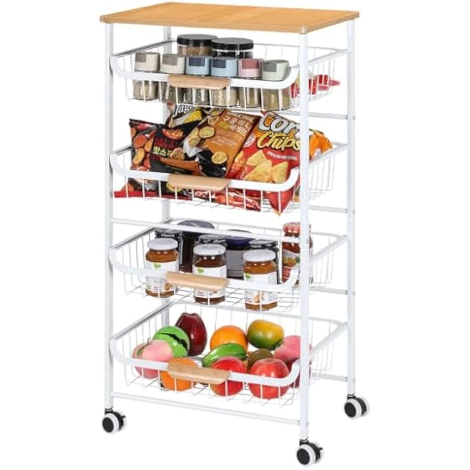 5-Tier Rolling Metal Storage Cart with Drawers & Wheels Multi-Room Organizer