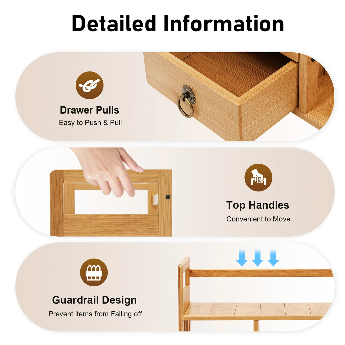 Bamboo Desktop Bookshelf with 3 Drawers for Office or Bedroom