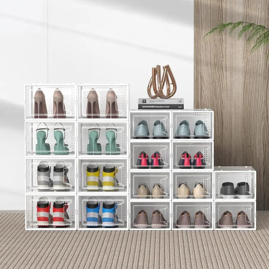 Clear Plastic Stackable Sneaker Containers 12-Pack Modular Space Saving Storage