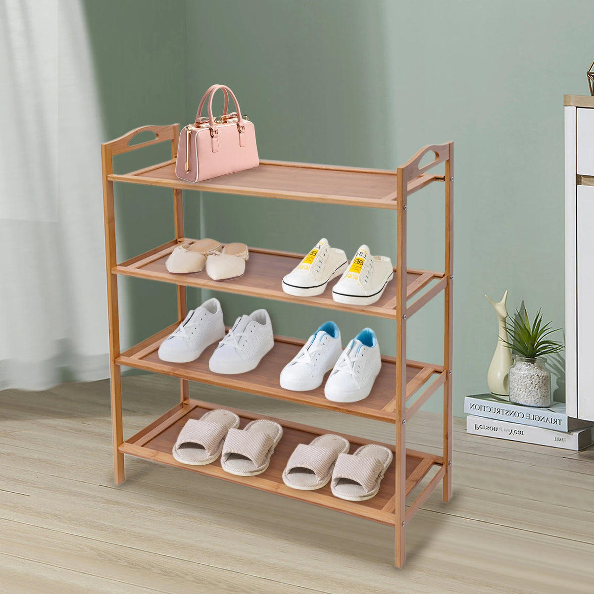 Wooden 4 Tier Shoe Rack Organizer Display Holder