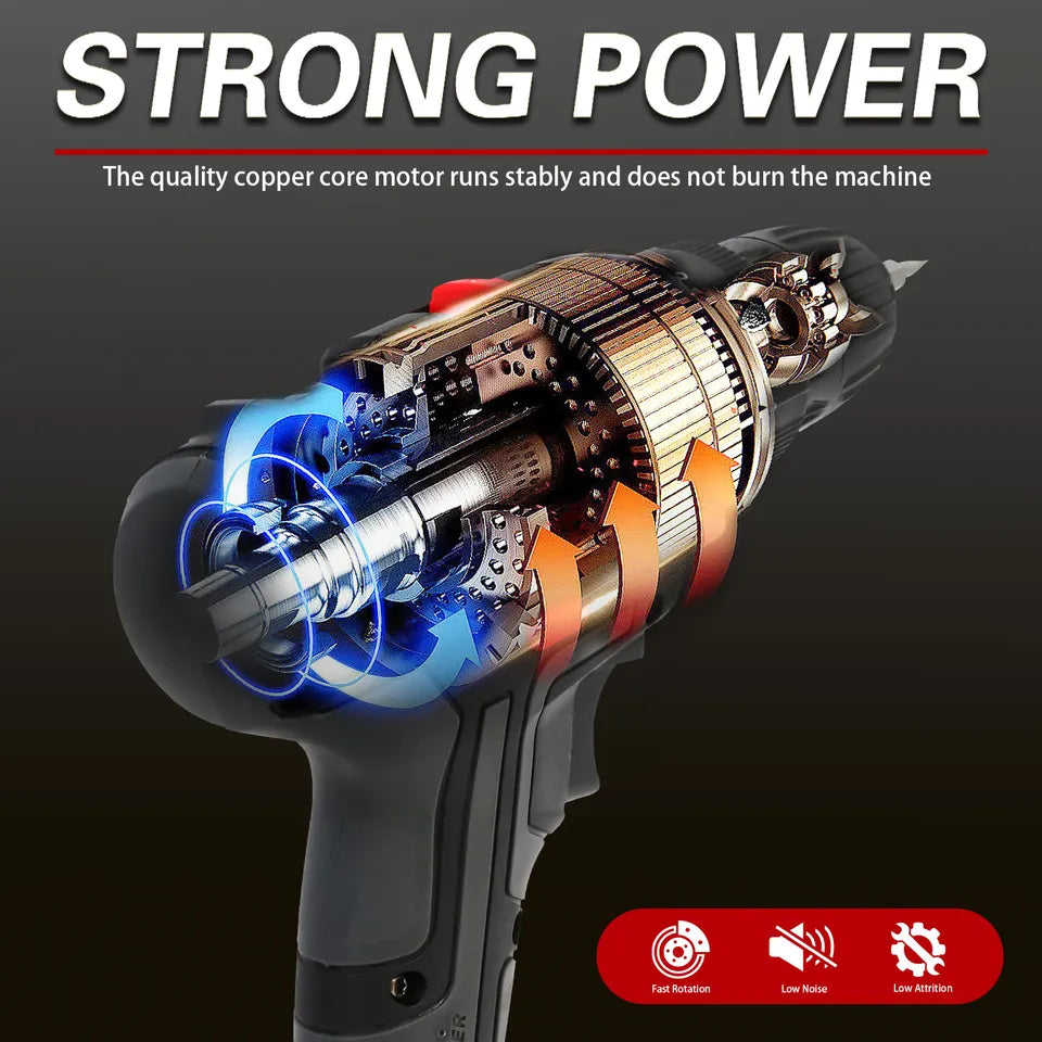 Heavy Duty 21V Electric Drill Driver Dual Battery Wireless Power Tool