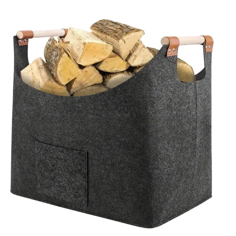 Felt Firewood Basket Wood Box with Wooden Handles