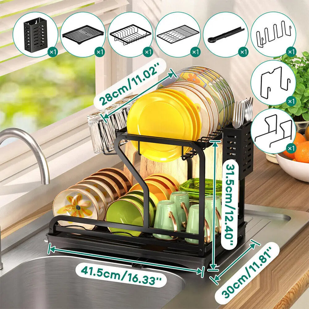 Dish Drying Rack 2-Tier with Drainboard Essential Kitchen Organizer