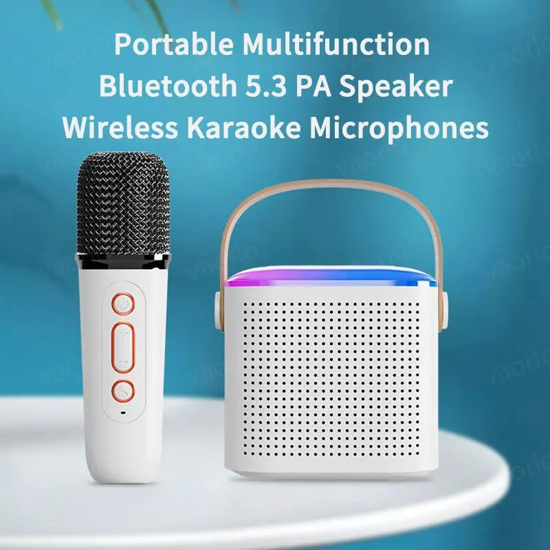 Portable Wireless Dual Microphone Karaoke Machine Bluetooth PA Speaker KTV DSP System (White with 2 Mic)