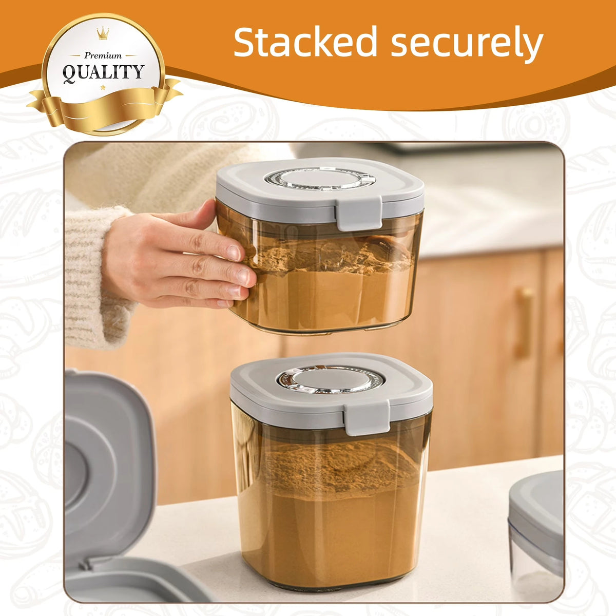 Brown Sugar Storage Canister Set, 2-Pack Airtight Glass Jars with Moisture Control Discs – 63 oz &amp; 45 oz Baking and Food Storage Containers
