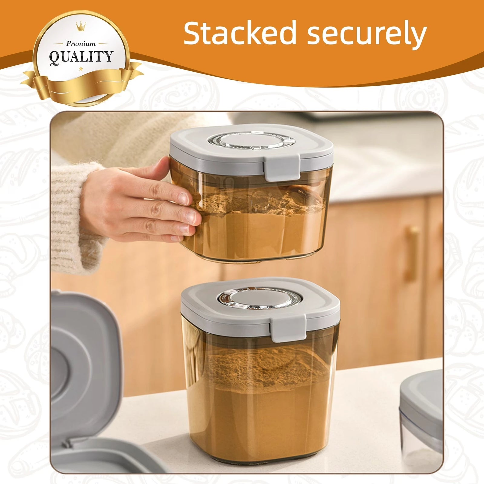 Brown Sugar Storage Canister Set, 2-Pack Airtight Glass Jars with Moisture Control Discs – 63 oz & 45 oz Baking and Food Storage Containers