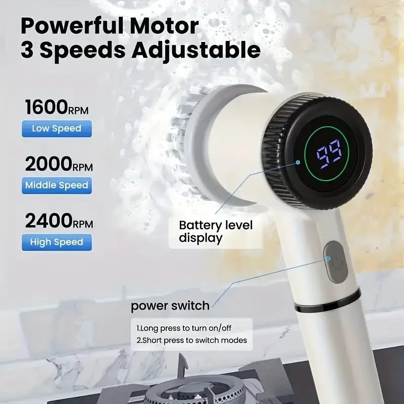 Cordless 3-Speed Spin Scrubber with 5 Brush Heads