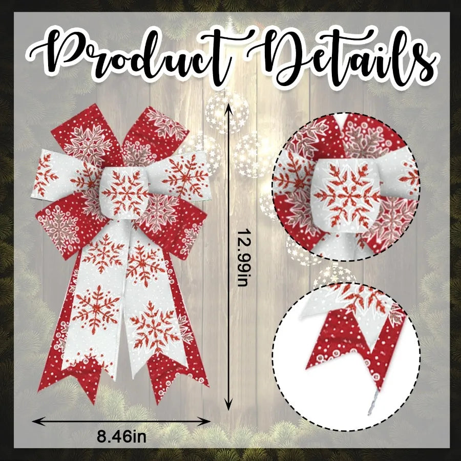 Glitter Red and White Burlap Christmas Bows (Set of 2) Snowflake Design Wreath