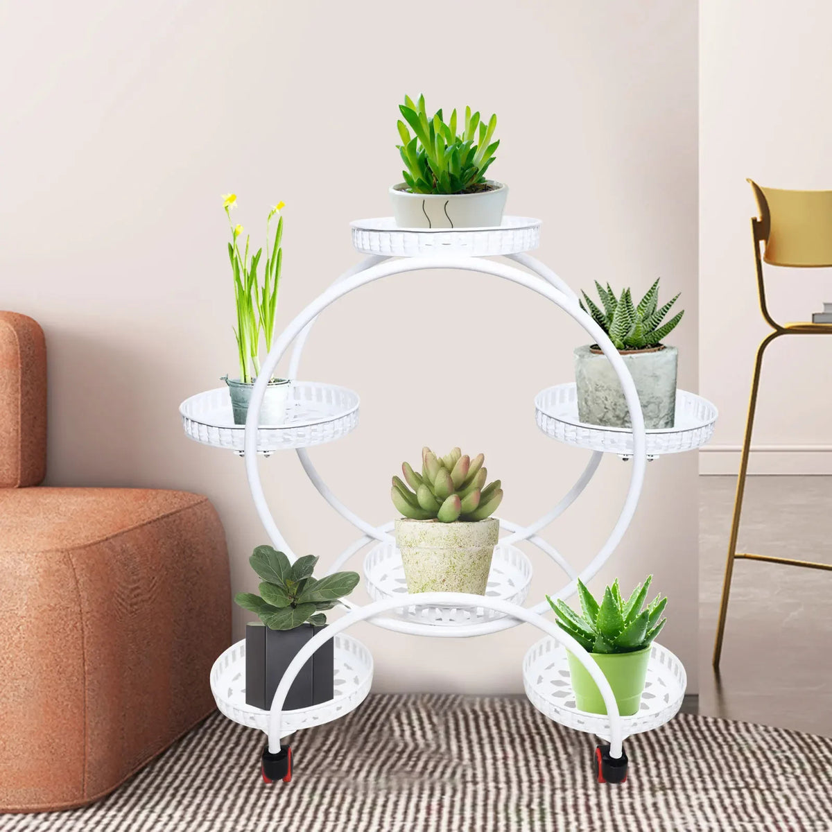 Minimalist 6-Tier Tiered Plant Display Stand – Nordic Style Metal Flower Rack (White)