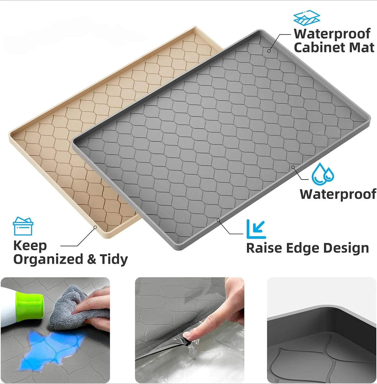 Under Sink Mat 34&quot;x22&quot; Waterproof Silicone Cabinet Liner