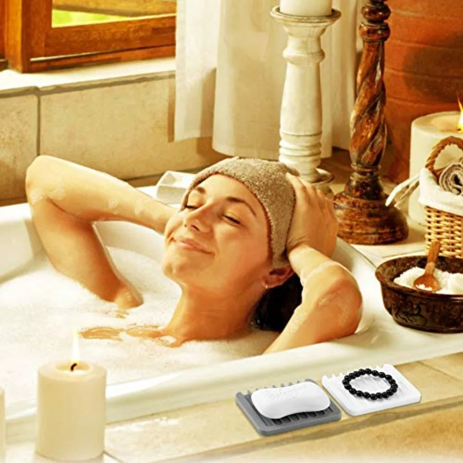 2PCS Silicone Soap Dish Holder – Self-Draining Soap Tray for Shower, Bathroom &amp; Kitchen Sink