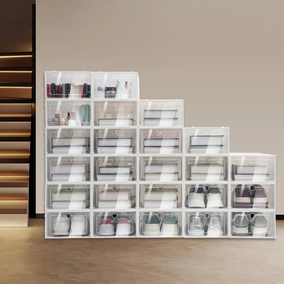 Stackable Shoe Boxes 24 Pack Multifunctional Sneaker Boot Organizer